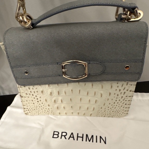 Brahmin Handbags - Brahmin Two-Tone Croc-Embossed Satchel in Gray and Cream NWOT